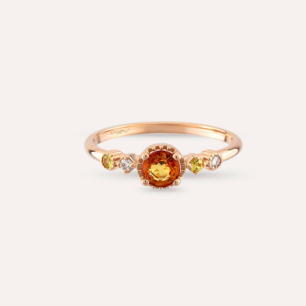 0.68 CT Multicolor Safir ve Pırlanta Taşlı Rose Altın Yüzük