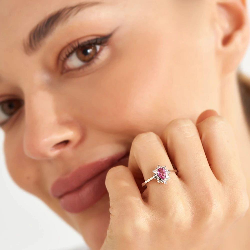 0.68 CT Pink Safir ve Baget Pırlanta Taşlı Anturaj Yüzük - Tufanlar Kuyumculuk