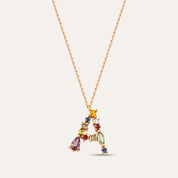 0.71 CT Brown Pırlanta ve Multicolor Safir Taşlı A Harf Kolye