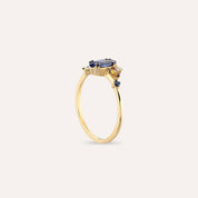 0.77 CT Pırlanta ve Multicolor Safir Taşlı Sarı Altın Yüzük