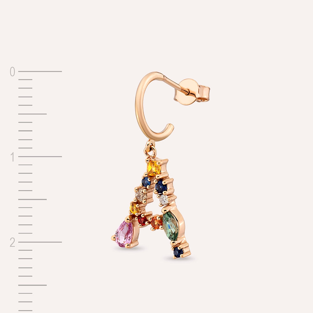 0.78 CT Multicolor Safir ve Brown Pırlanta Taşlı A Harf Tek Küpe