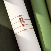 0.82 CT Brown Pırlanta ve Multicolor Safir Taşlı R Harf Bileklik
