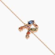 0.82 CT Brown Pırlanta ve Multicolor Safir Taşlı R Harf Bileklik