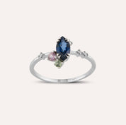 0.82 CT Multicolor Safir ve Pırlanta Taşlı Beyaz Altın Yüzük