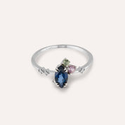 0.82 CT Multicolor Safir ve Pırlanta Taşlı Beyaz Altın Yüzük