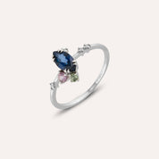 0.82 CT Multicolor Safir ve Pırlanta Taşlı Beyaz Altın Yüzük