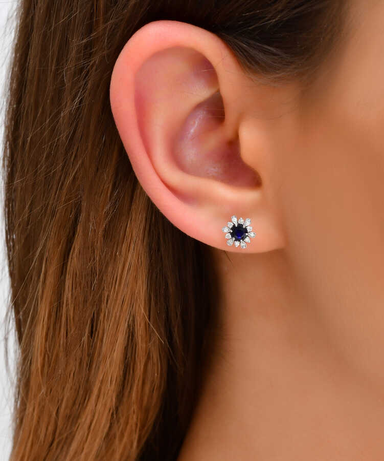 0,82 Karat Pırlanta Safir Küpe