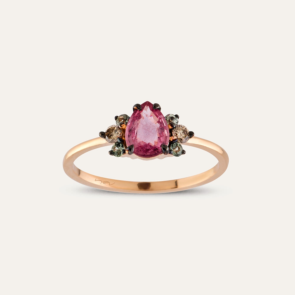 0.84 CT Multicolor Safir ve Brown Pırlanta Taşlı Rose Altın Yüzük