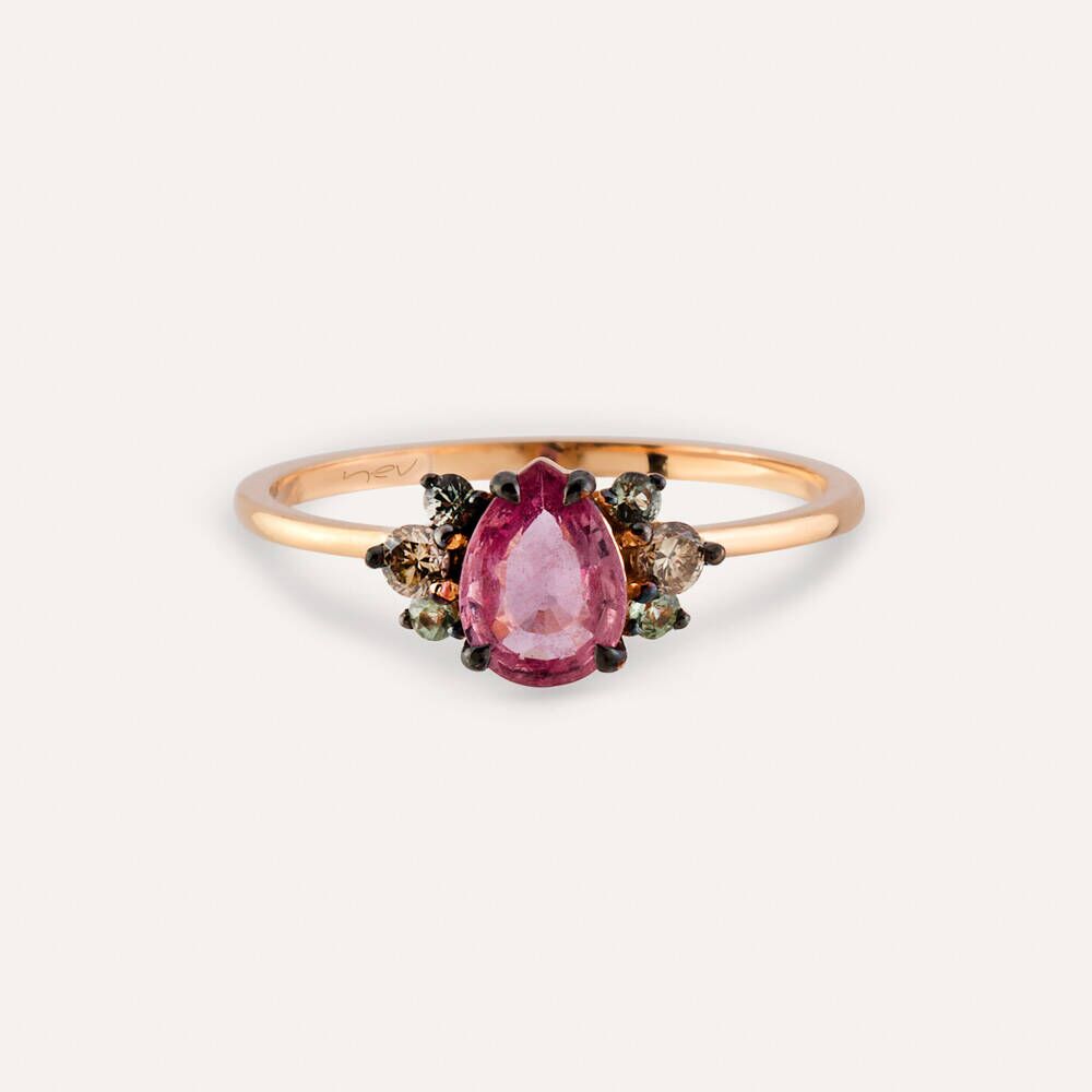 0.84 CT Multicolor Safir ve Brown Pırlanta Taşlı Rose Altın Yüzük