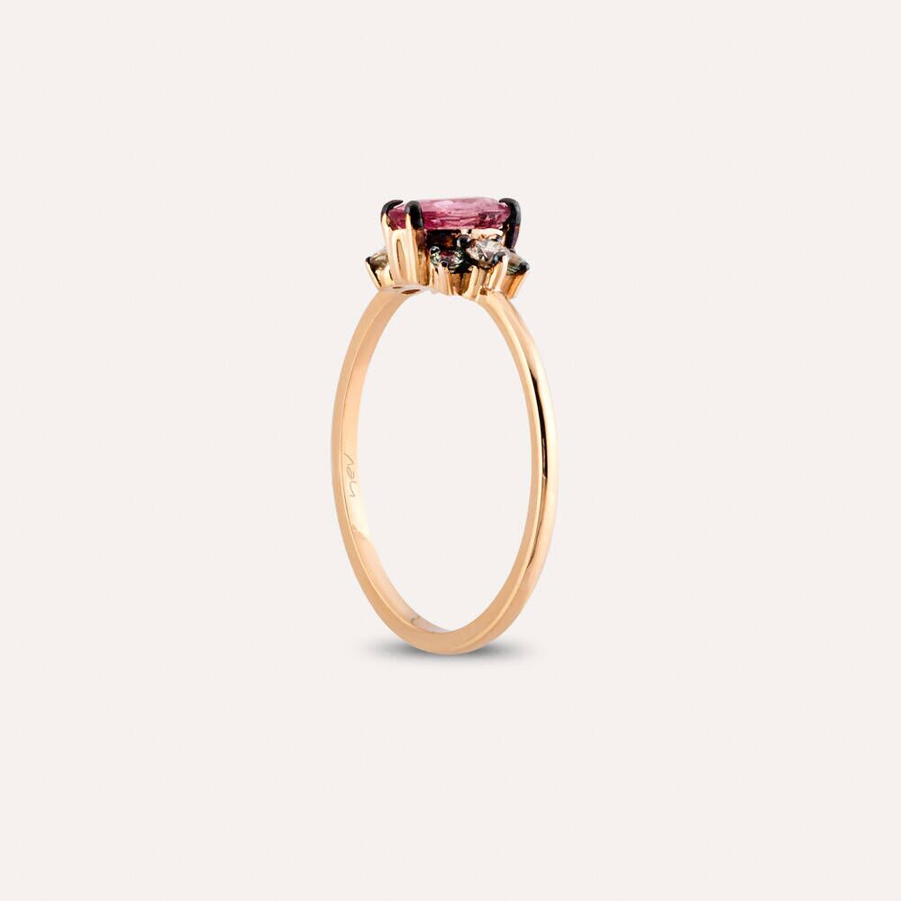 0.84 CT Multicolor Safir ve Brown Pırlanta Taşlı Rose Altın Yüzük