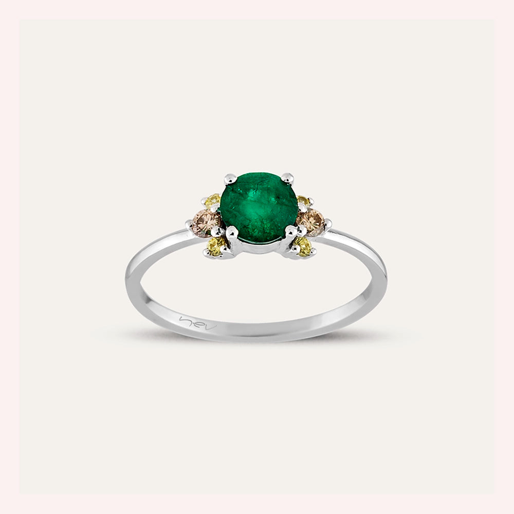 0.88 CT Multicolor Safir ve Zümrüt Taşlı Beyaz Altın Yüzük