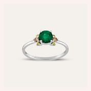 0.88 CT Multicolor Safir ve Zümrüt Taşlı Beyaz Altın Yüzük