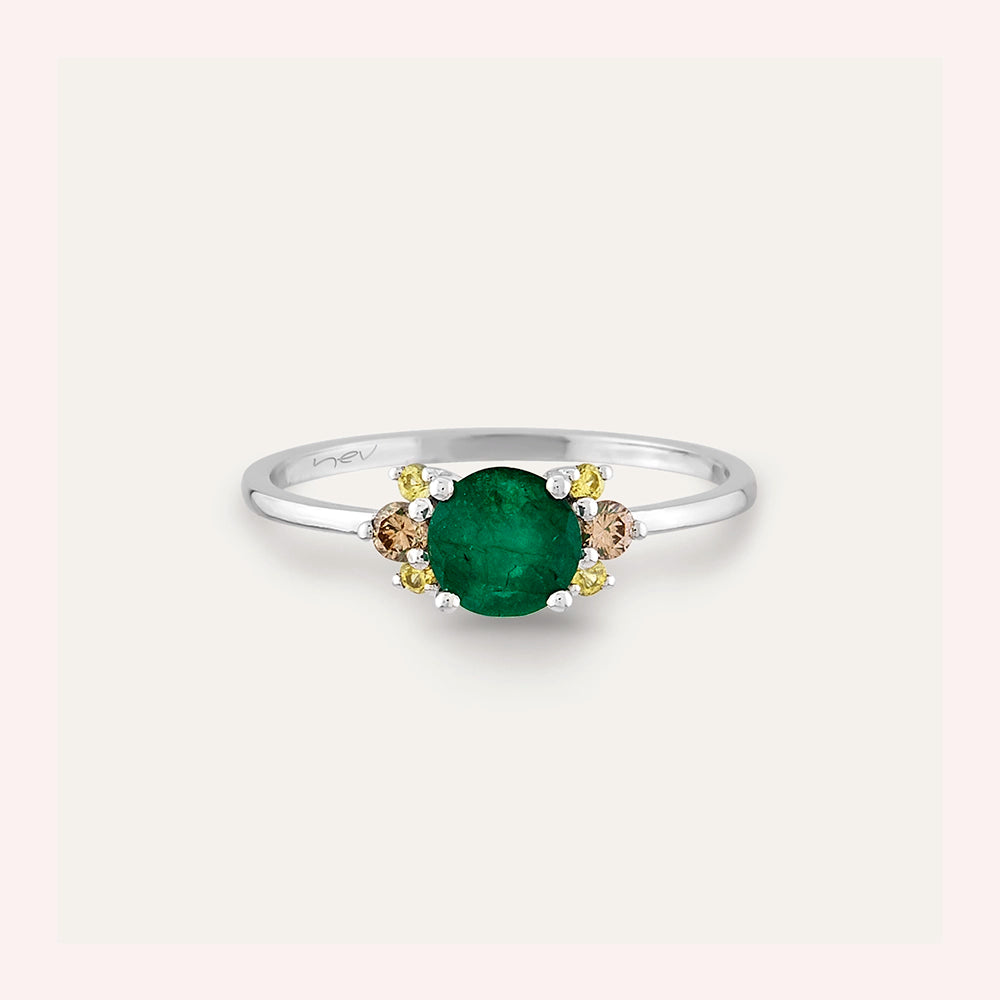 0.88 CT Multicolor Safir ve Zümrüt Taşlı Beyaz Altın Yüzük