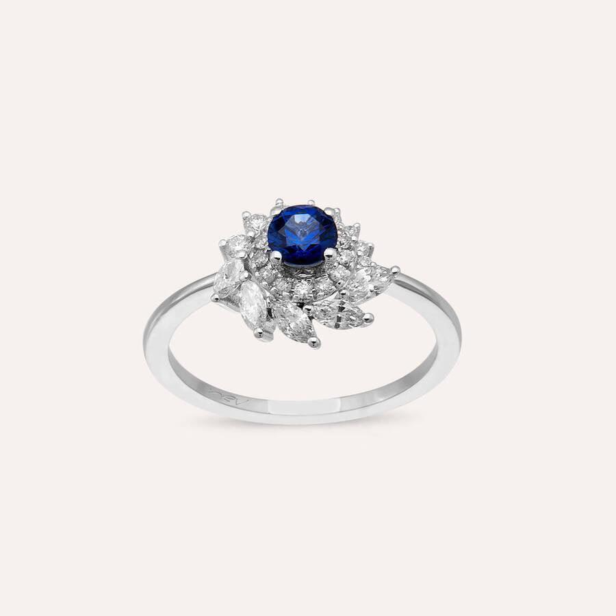 0.88 CT Safir ve Pırlanta Taşlı Beyaz Altın Yüzük - Tufanlar Kuyumculuk