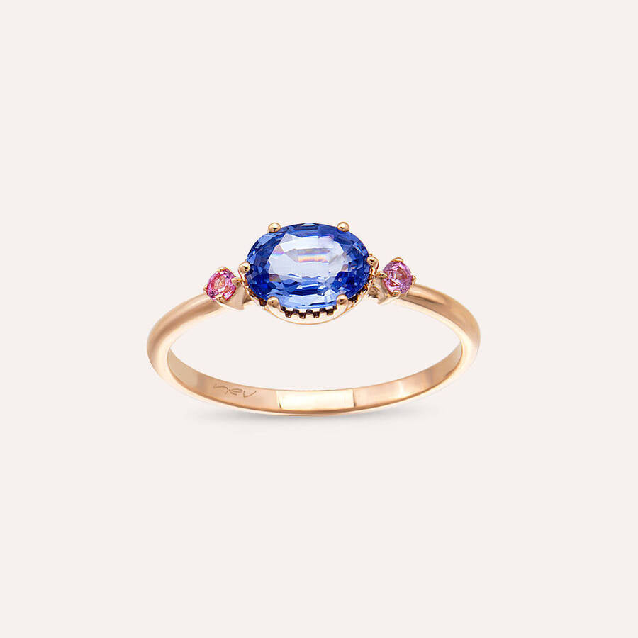 0.89 CT Blue ve Pink Safir Taşlı Rose Altın Yüzük