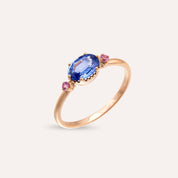 0.89 CT Blue ve Pink Safir Taşlı Rose Altın Yüzük