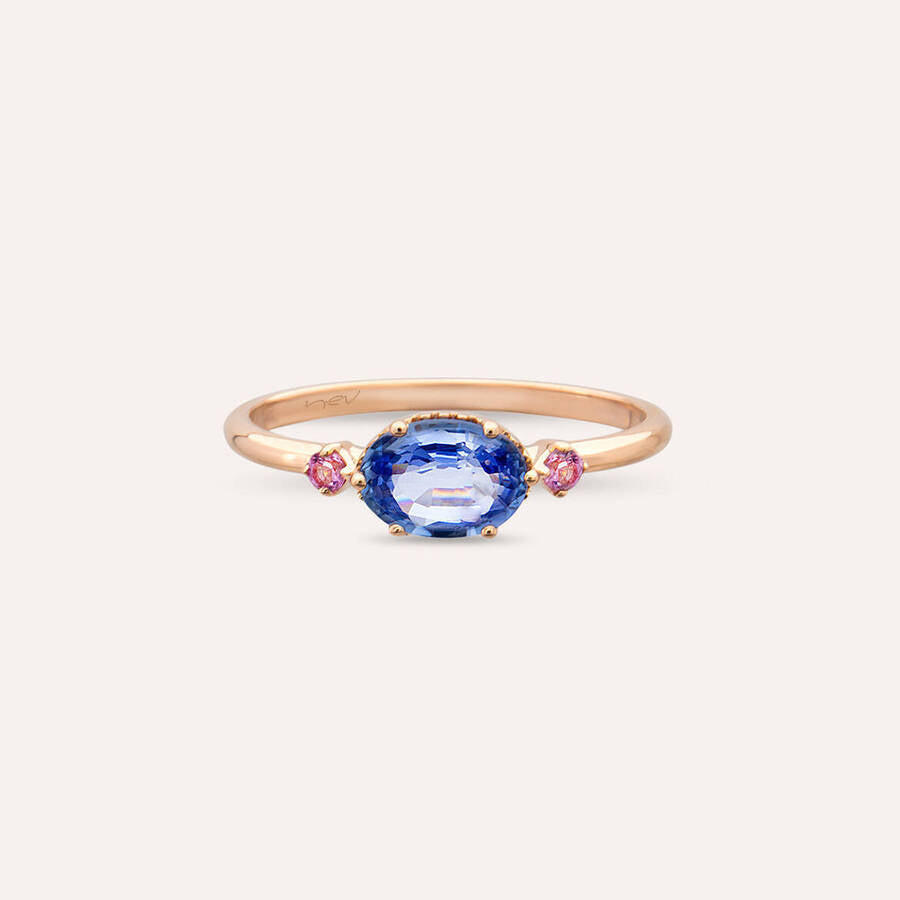 0.89 CT Blue ve Pink Safir Taşlı Rose Altın Yüzük