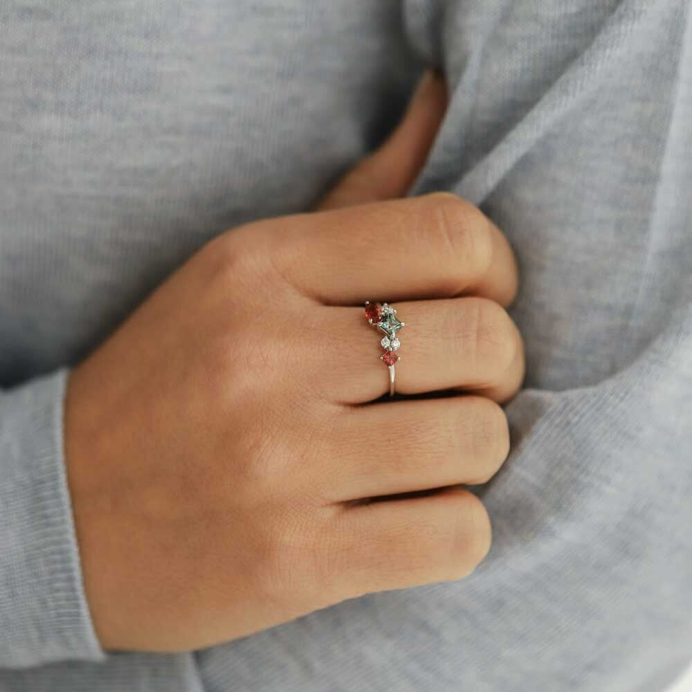 0.91 CT Multicolor Safir ve Pırlanta Taşlı Beyaz Altın Yüzük