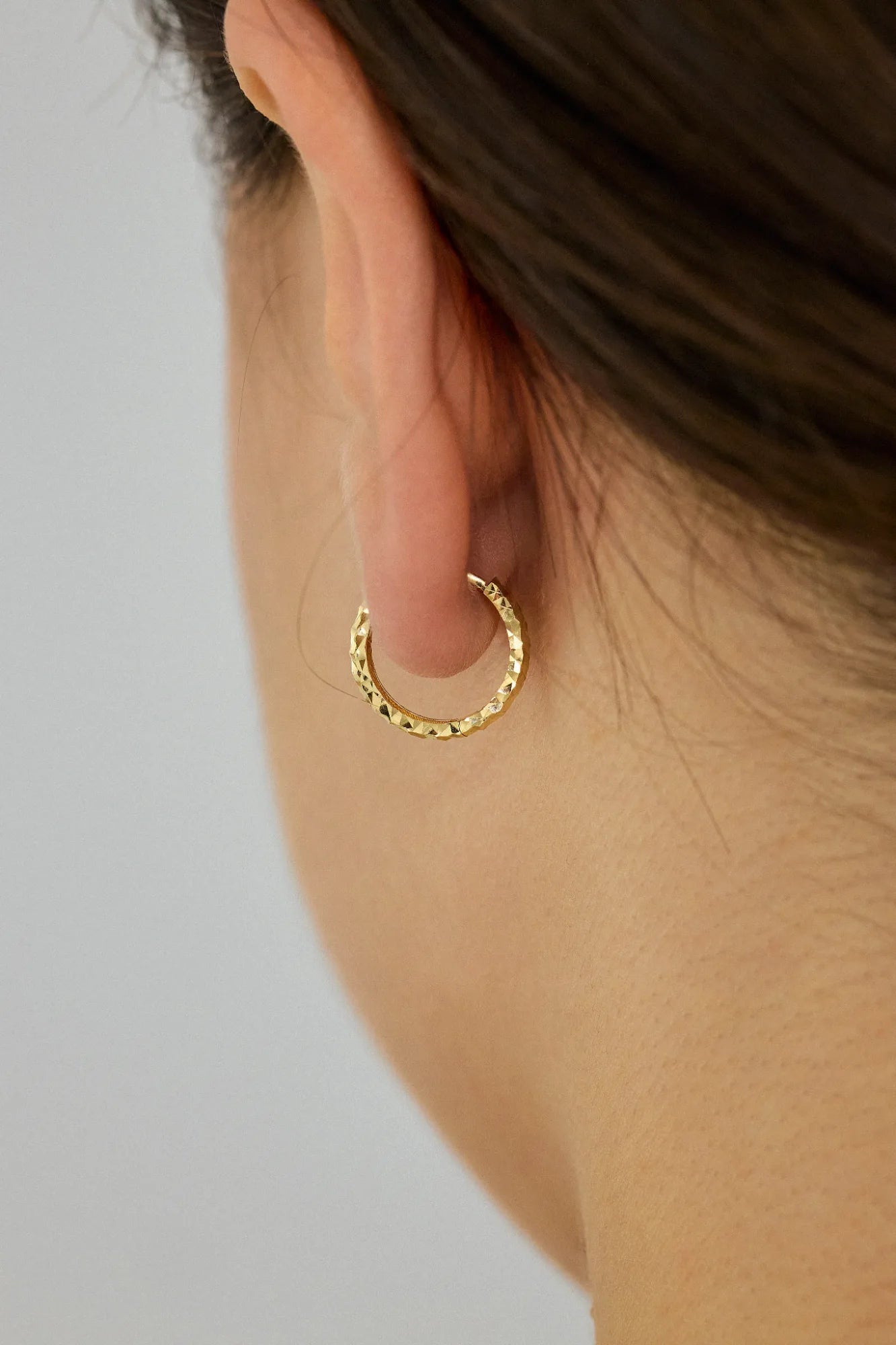 14 Ayar Altın Kalemli Bombe Halka Küpe 12 mm