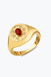 Oval Kırmızı Taşlı Madalyon Yüzük