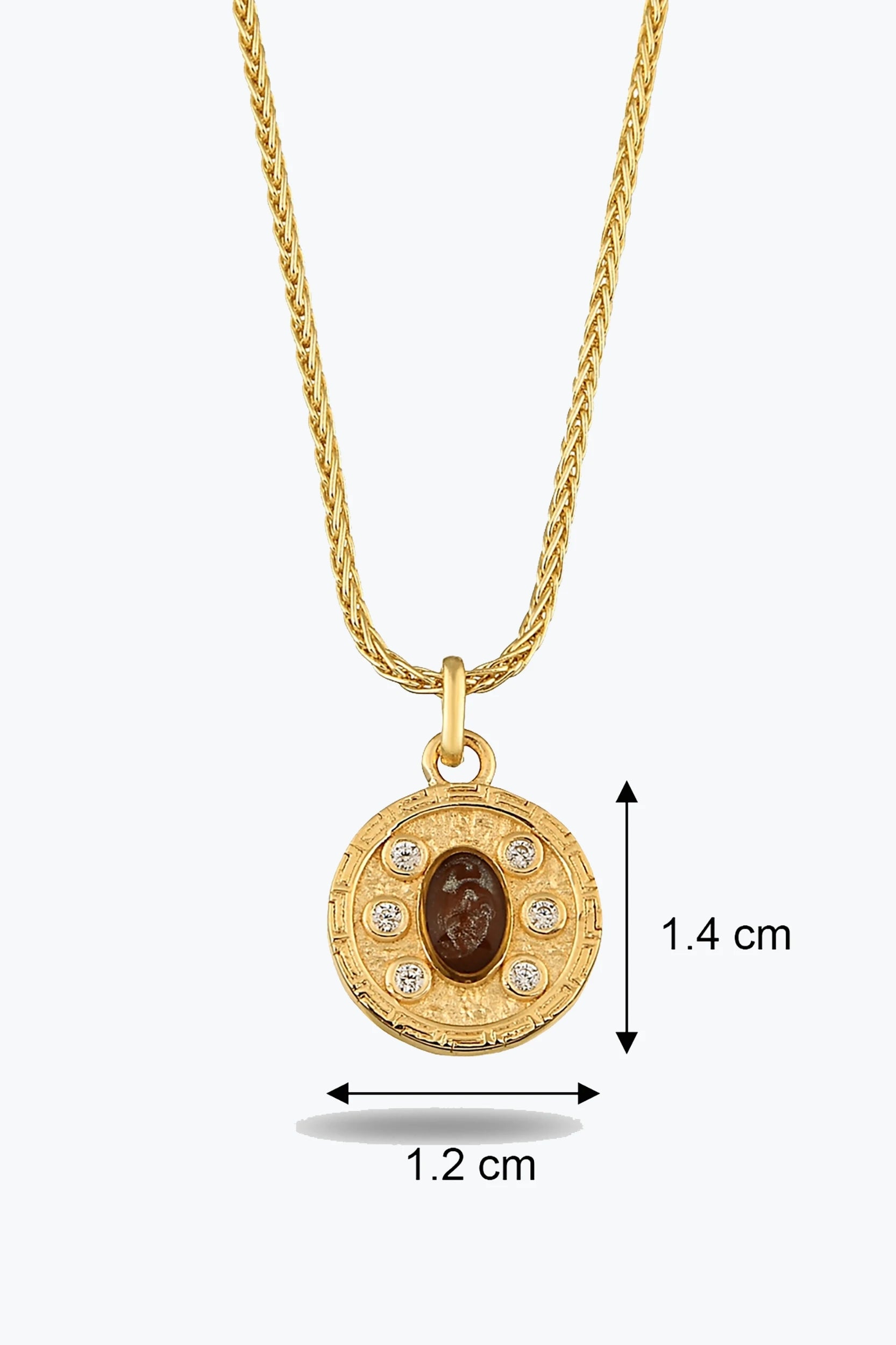 Oval Kahve Taşlı Madalyon Uçlu Kolye
