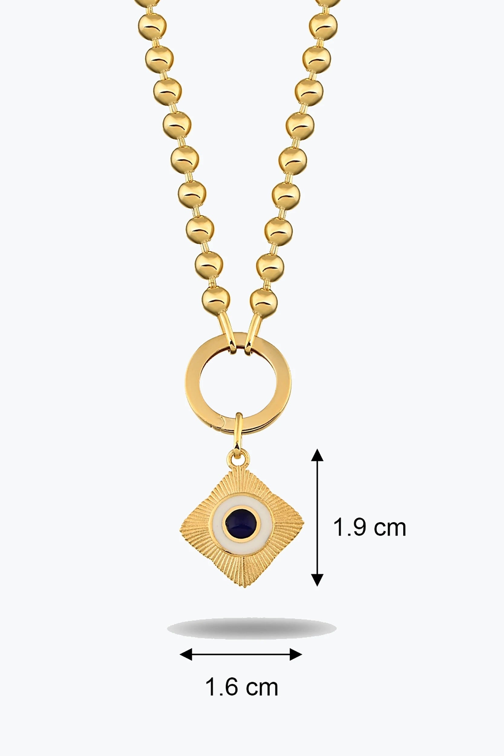 Yuvarlak Lacivert Taşlı Etnik Madalyon Charm Kolye