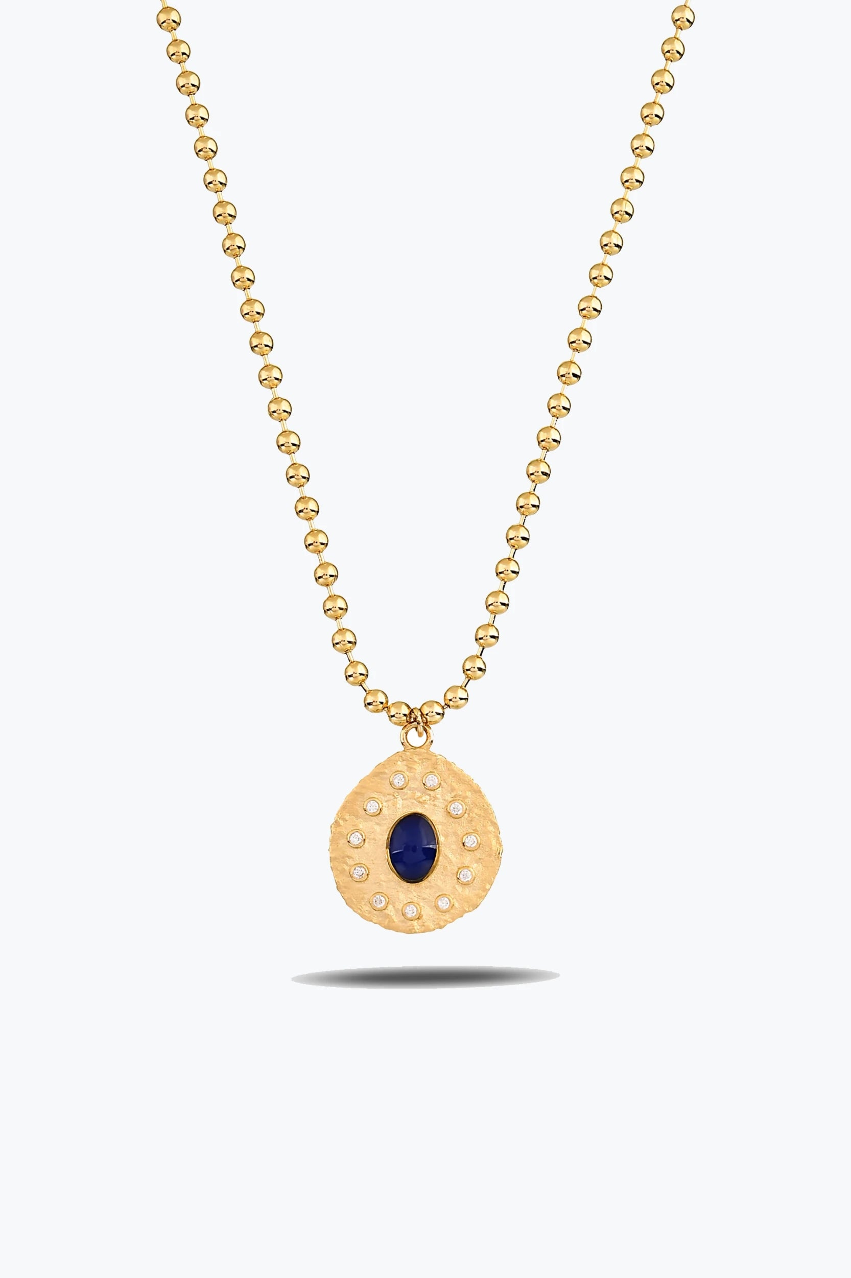 Lacivert Oval Taşlı Madalyon Kolye