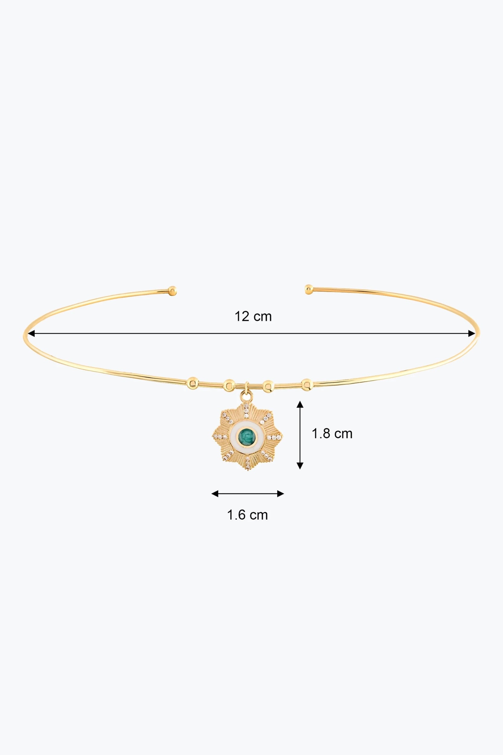 Yuvarlak Firuze Taşlı Çiçek Madalyon Uçlu Tel Choker