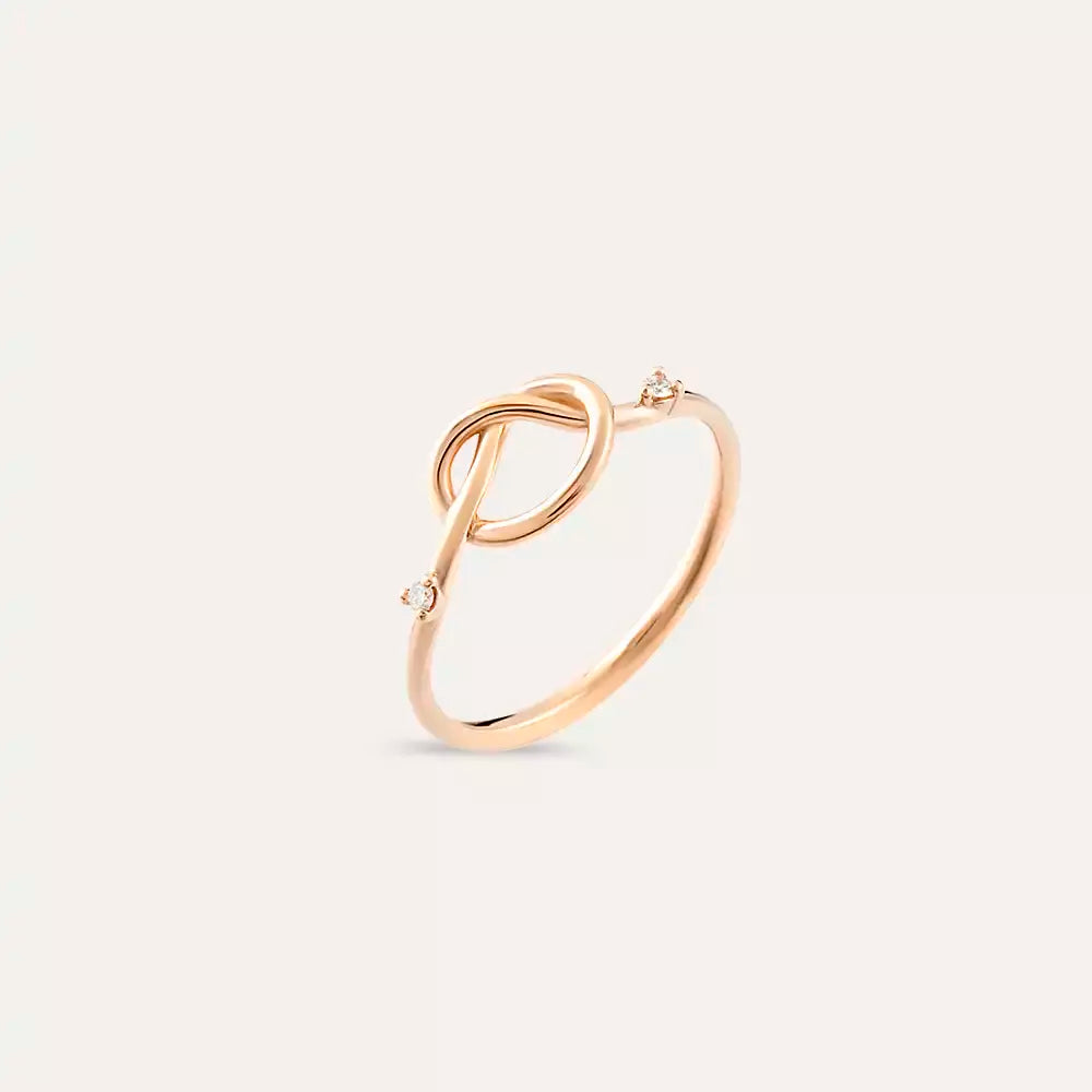 0.02 CT Düğüm Pırlanta Taşlı Rose Altın Yüzük