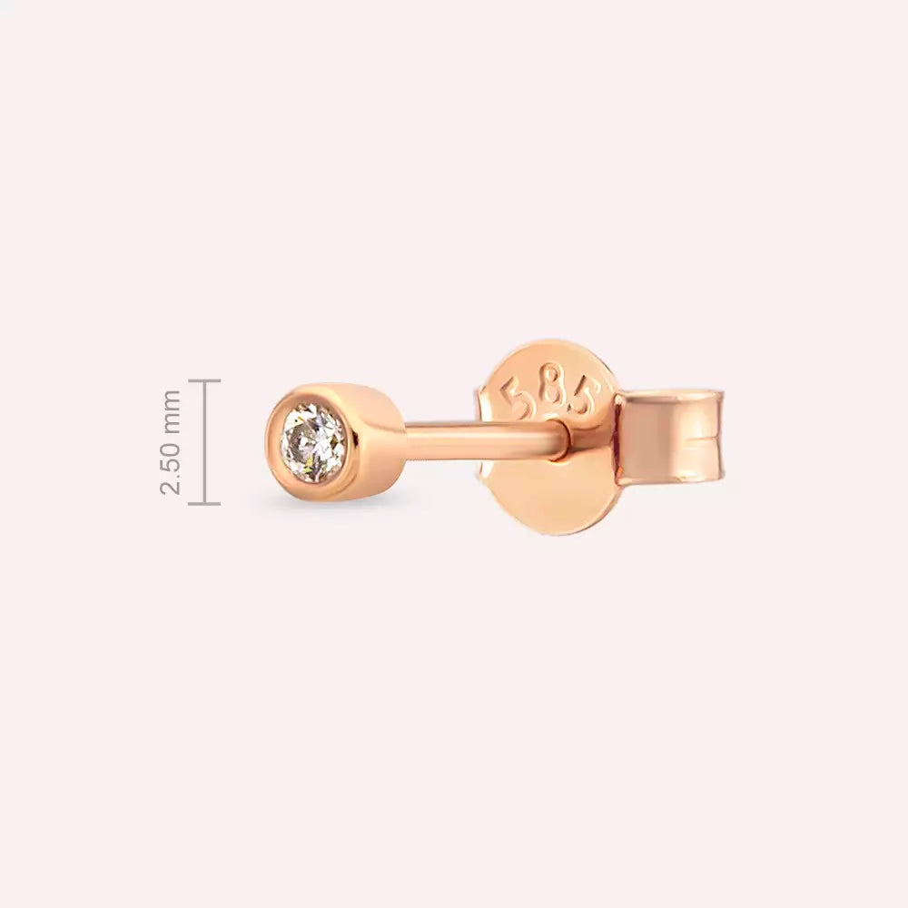 0.02 CT Pırlanta Taşlı Rose Altın Tek Küpe