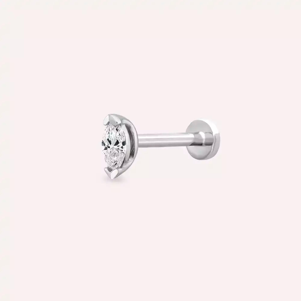 0.06 CT Markiz Kesim Pırlanta Taşlı Beyaz Altın Piercing