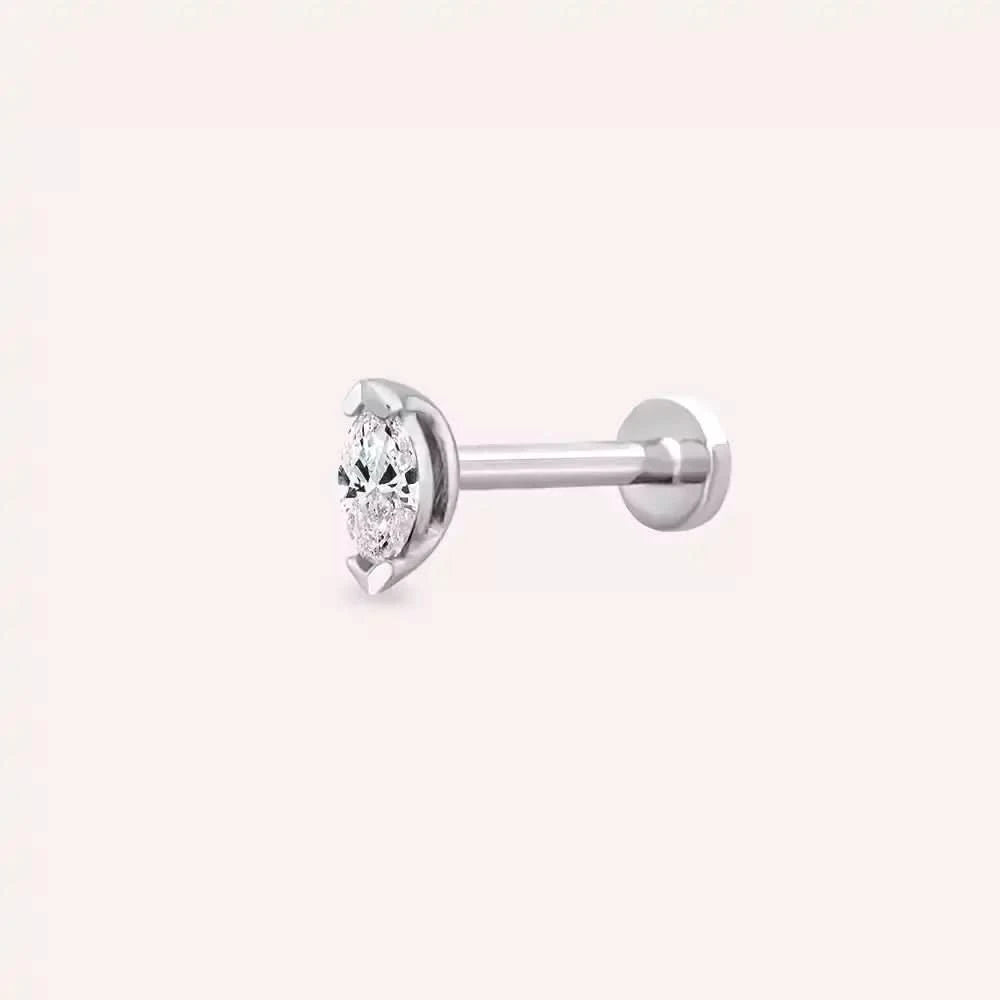 0.06 CT Markiz Kesim Pırlanta Taşlı Beyaz Altın Piercing