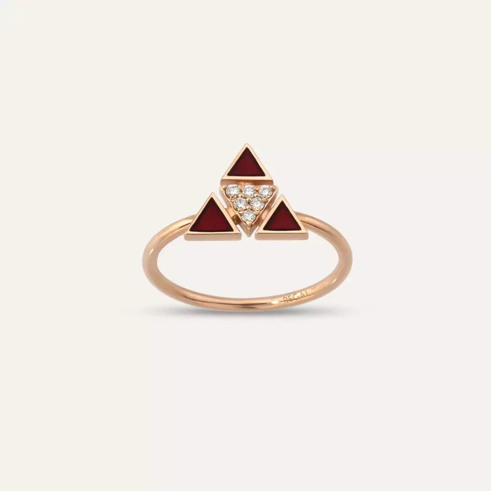 Trigon 0.06 CT Pırlanta Taşlı ve Kırmızı Mineli Rose Altın Yüzük