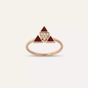 Trigon 0.06 CT Pırlanta Taşlı ve Kırmızı Mineli Rose Altın Yüzük
