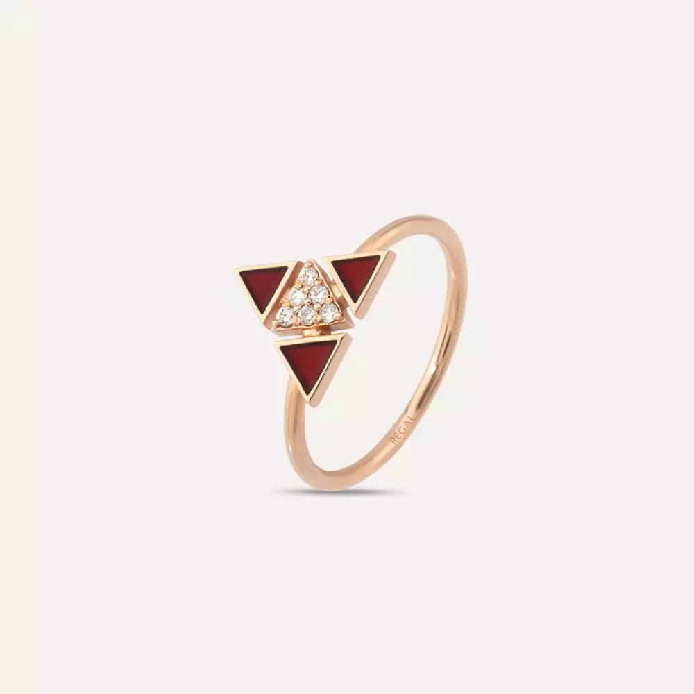 0.06 CT Pırlanta Taşlı ve Kırmızı Mineli Rose Altın Yüzük