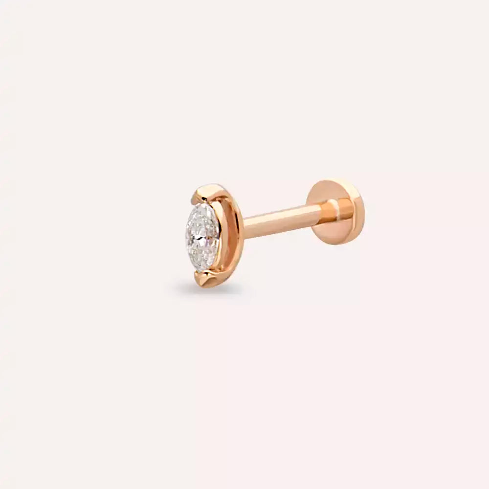 0.07 CT Markiz Kesim Pırlanta Taşlı Rose Altın Piercing