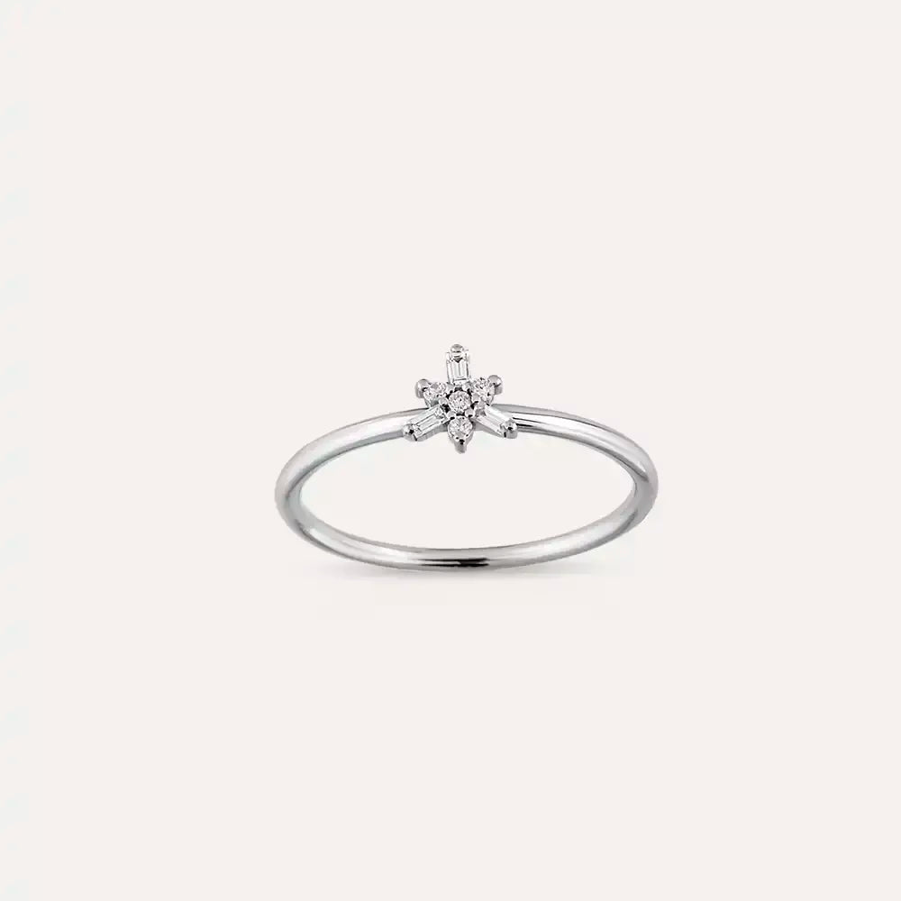 0.08 CT Baget Pırlanta Taşlı Beyaz Altın Minimal Yüzük