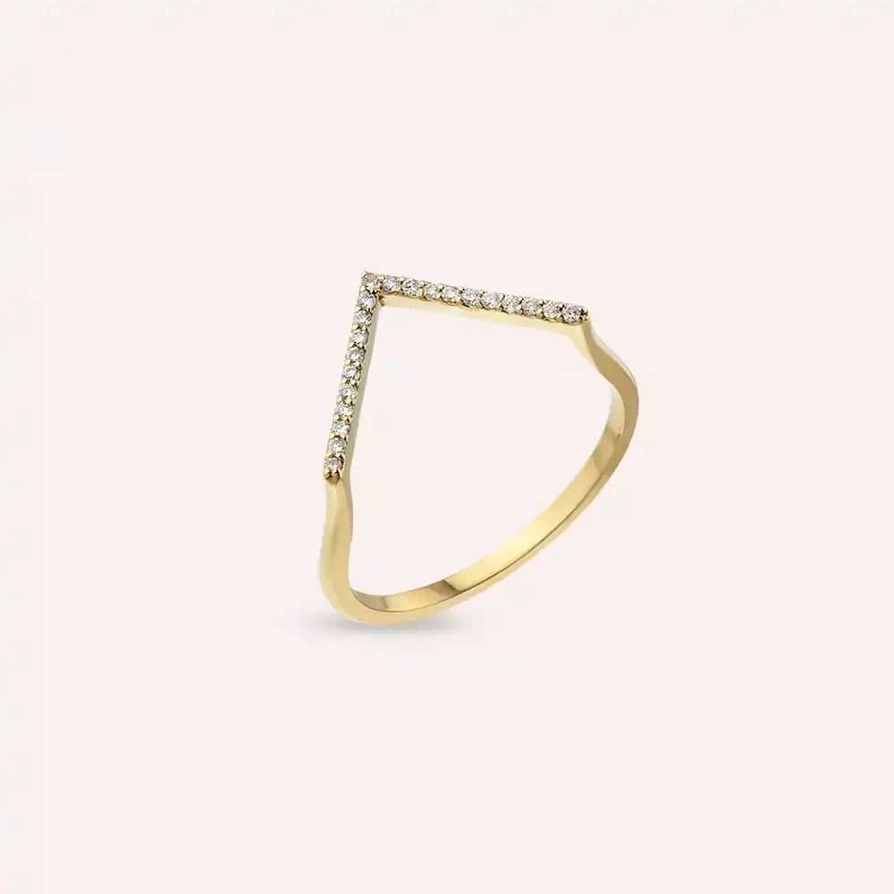 0.09 CT Pırlanta Taşlı Sarı Altın Minimal V Yüzük