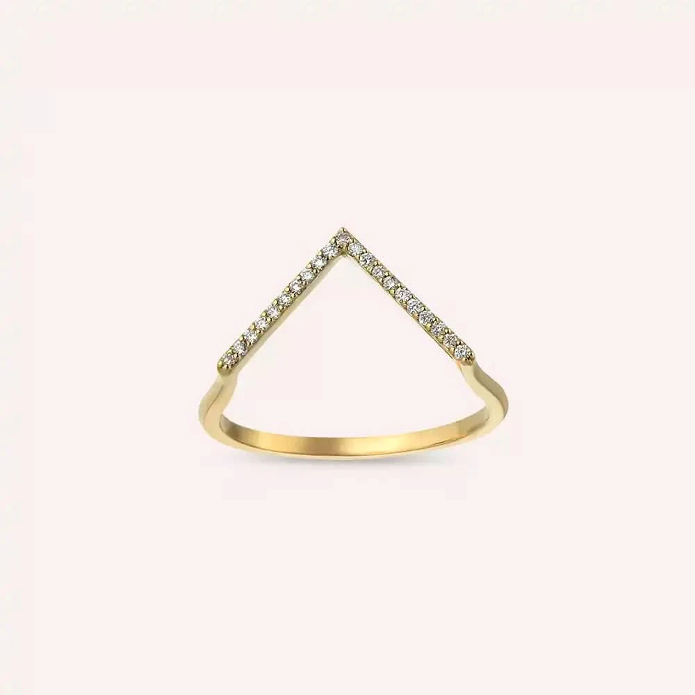 0.09 CT Pırlanta Taşlı Sarı Altın Minimal V Yüzük
