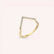 0.09 CT Pırlanta Taşlı Sarı Altın Minimal V Yüzük