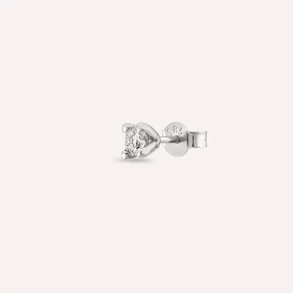 0.10 CT Pırlanta Taşlı Tektaş Beyaz Altın Tek Küpe