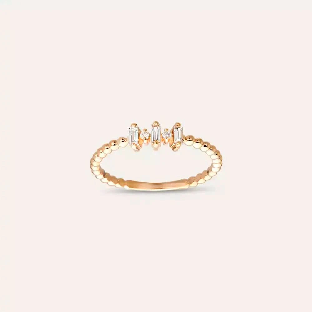 0.12 CT Baget Pırlanta Taşlı Minimal Rose Altın Yüzük