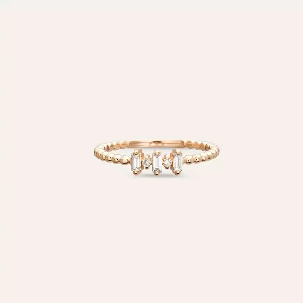 0.12 CT Baget Pırlanta Taşlı Minimal Rose Altın Yüzük