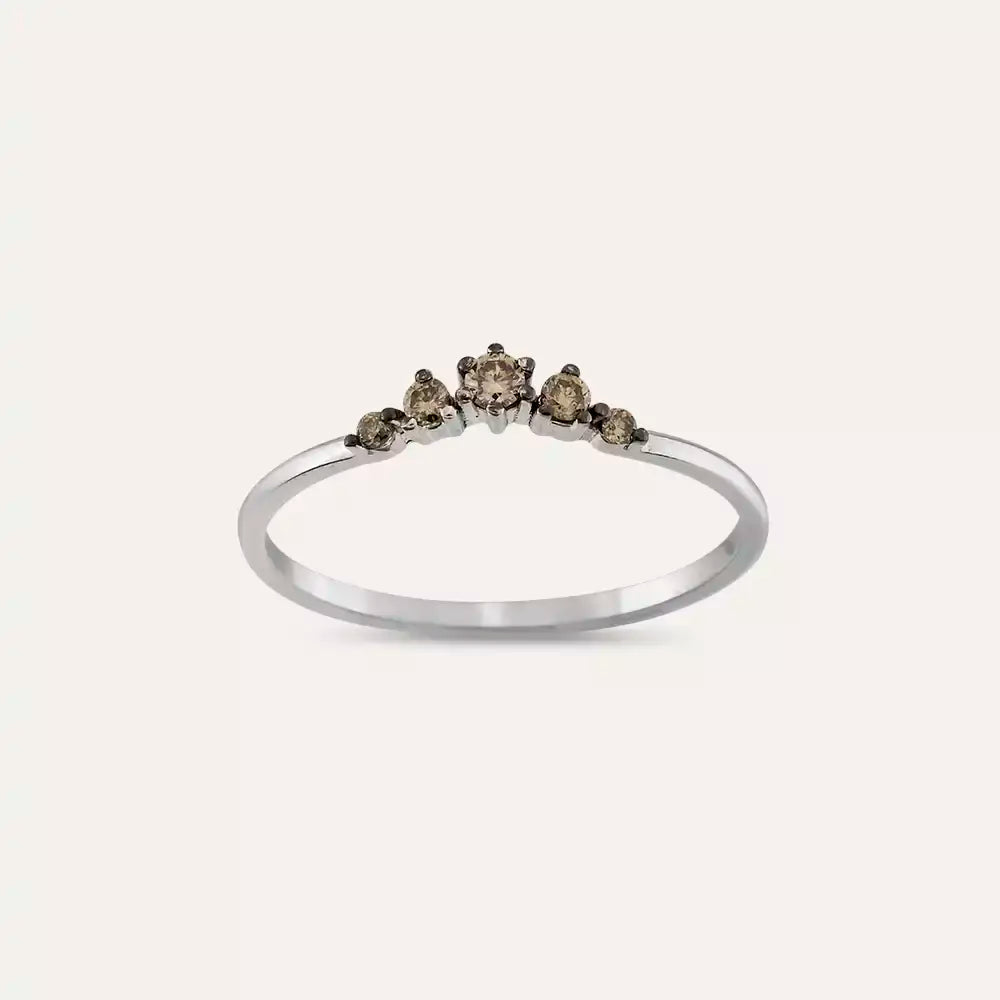 Raven 0.12 CT Brown Pırlanta Taşlı Beyaz Altın Yüzük