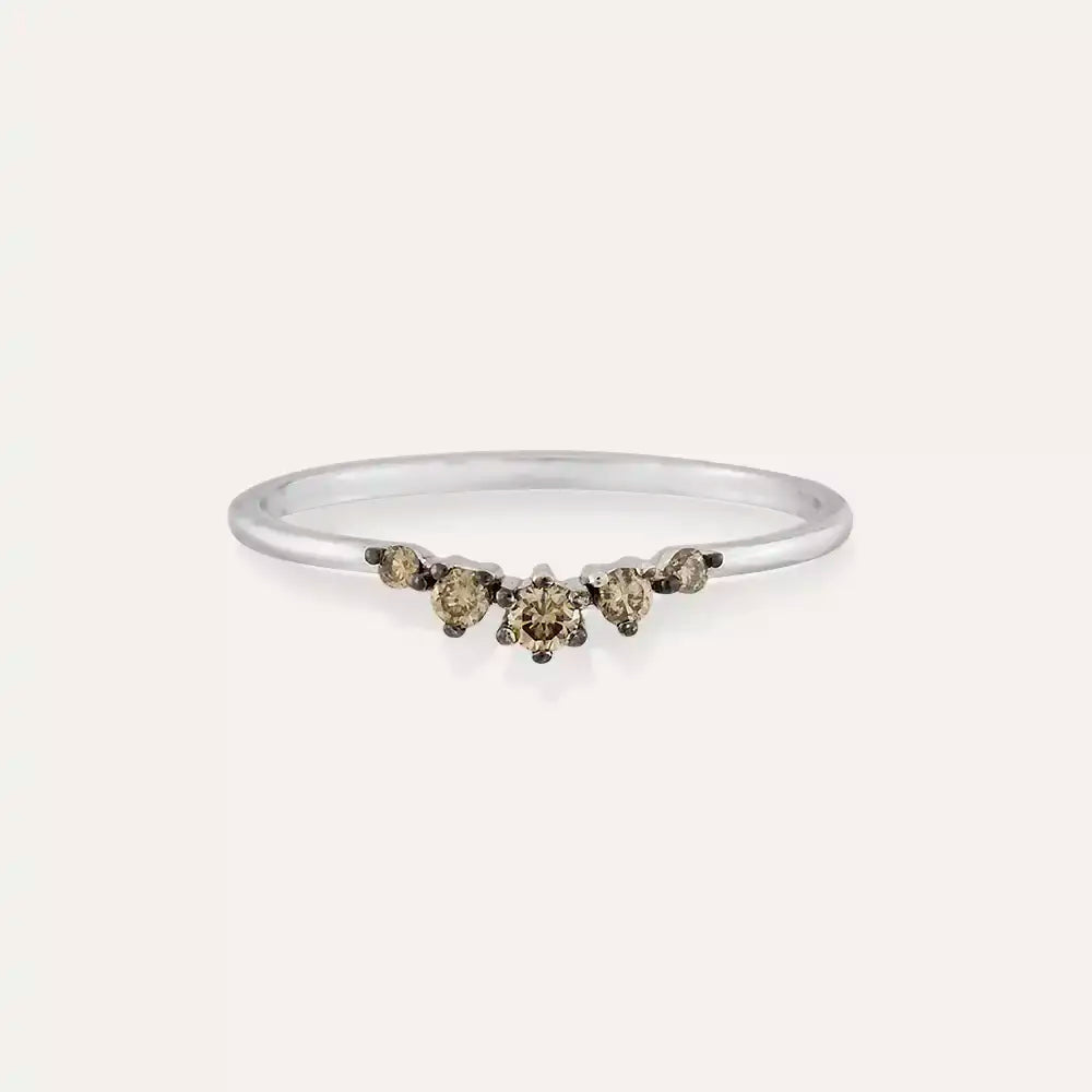 Raven 0.12 CT Brown Pırlanta Taşlı Beyaz Altın Yüzük