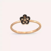 Elora 0.12 CT Brown Pırlanta Taşlı Rose Altın Çiçek Yüzük