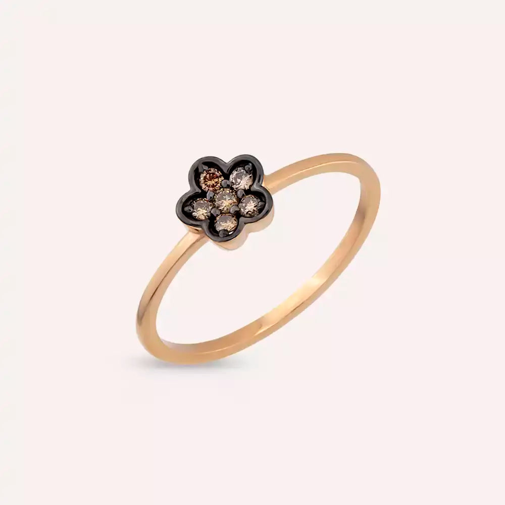 Elora 0.12 CT Brown Pırlanta Taşlı Rose Altın Çiçek Yüzük