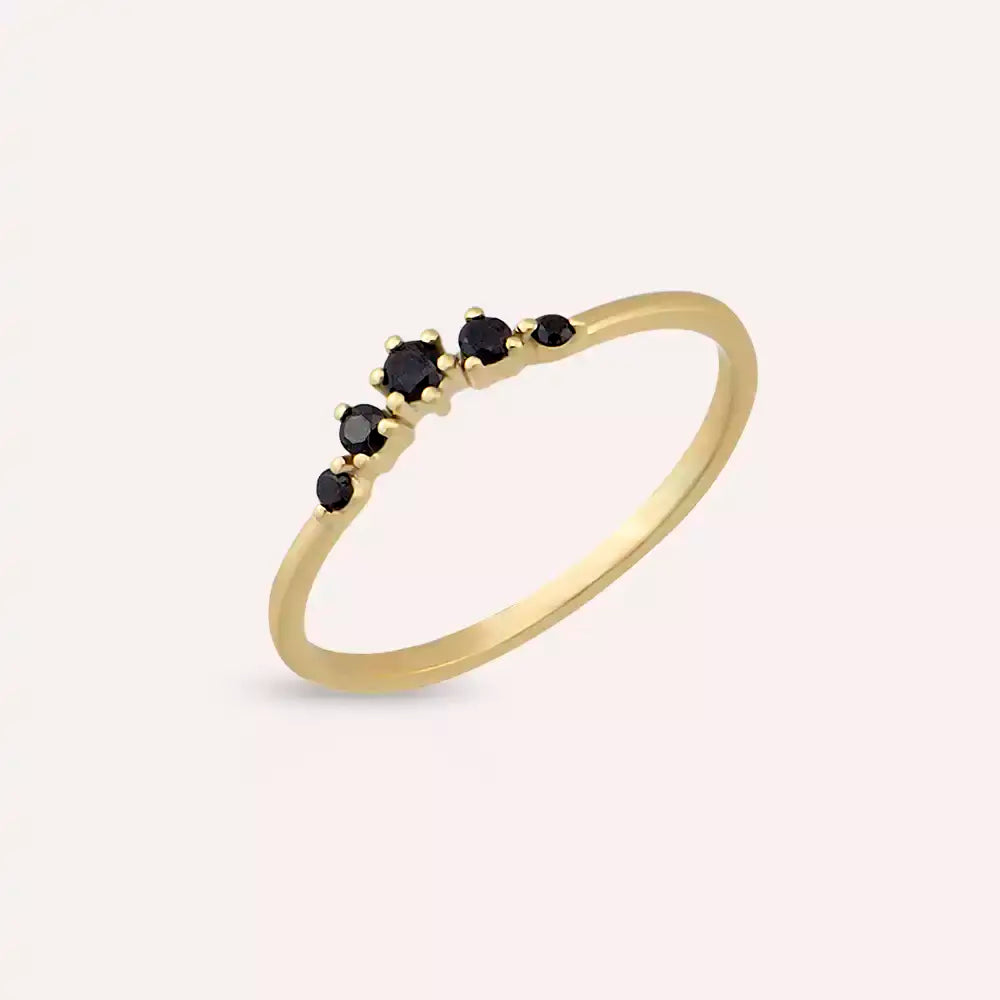Raven 0.12 CT Siyah Pırlanta Taşlı Sarı Altın Yüzük