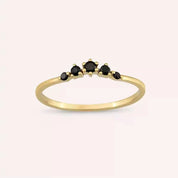 0.12 CT Siyah Pırlanta Taşlı Sarı Altın Yüzük