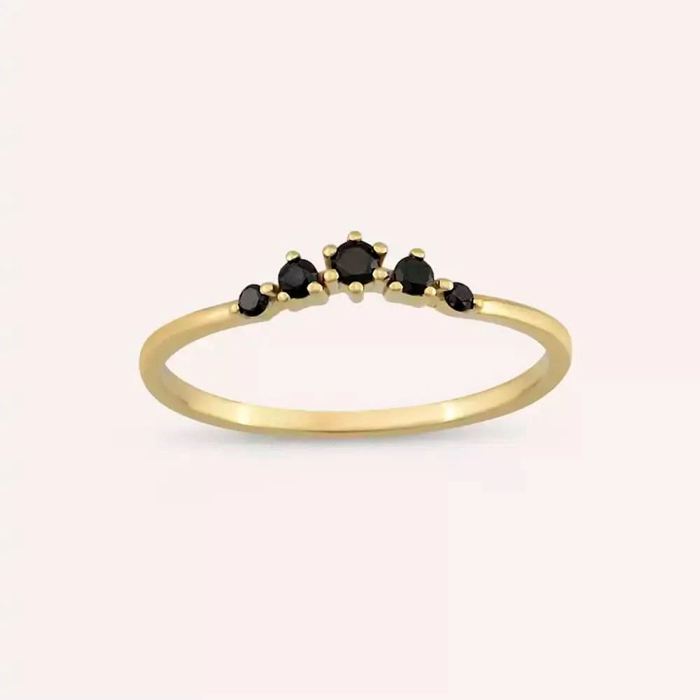 0.12 CT Siyah Pırlanta Taşlı Sarı Altın Yüzük